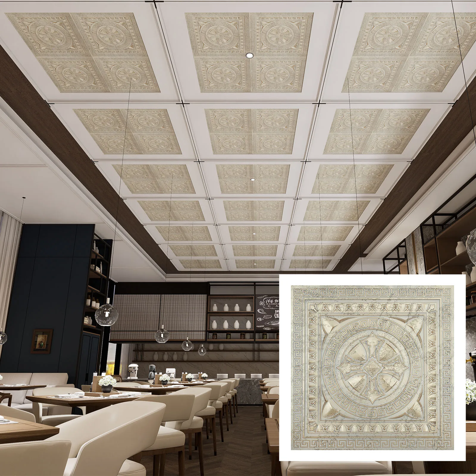 แผ่นฝ้าเพดานสำหรับตกแต่ง, แผ่นผนังลายนูน, แผ่นผนังลายนูน PL01 10 แผ่น/ล็อต