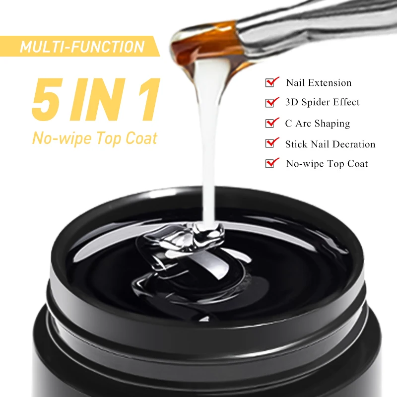 5 in1 Nail Glue Gel Reinforcement Gel No Wipe Top Coat Manicure UV LED Soak Off Function Nail Gel Varnish 3D Chrome Design DIY