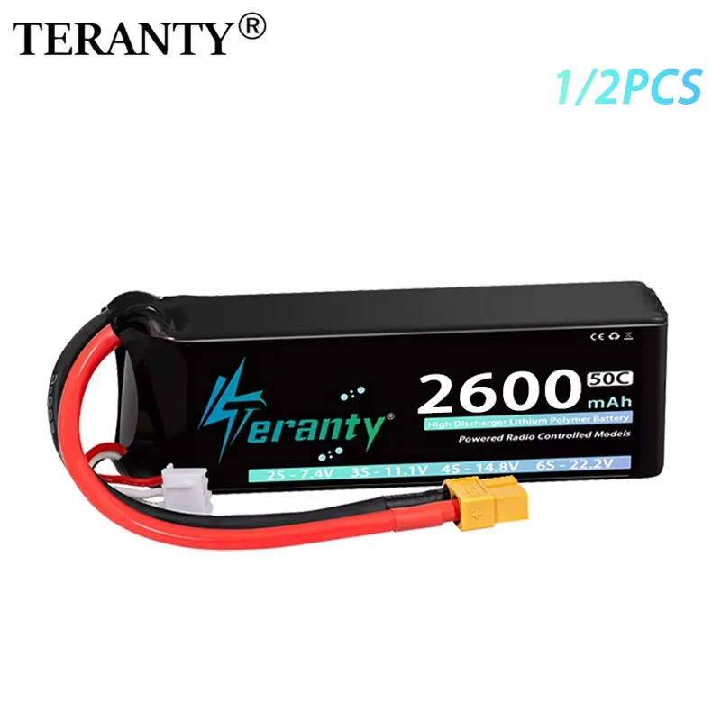 1/2 Stück TERANTY Lipo-Akku 3S 2600mAh 11,1V 50C/100C mit T XT60 Stecker für RC Auto LKW Boot Hubschrauber FPV Drohnen Flugzeug