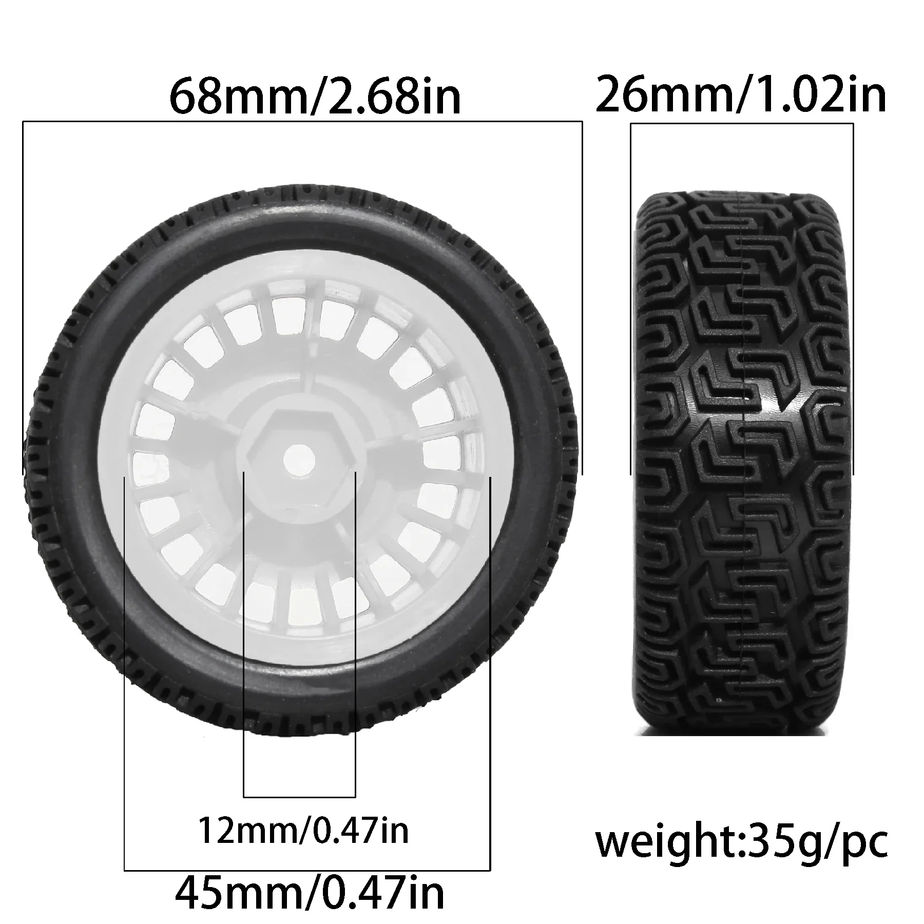 4pcs 68mm Rally Tires Rubber Tire Wheel Tyre for Tamiya XV01 XV02 TT01 TT02 PTG-2 1/10 RC Rally Racing Car Upgrade Parts