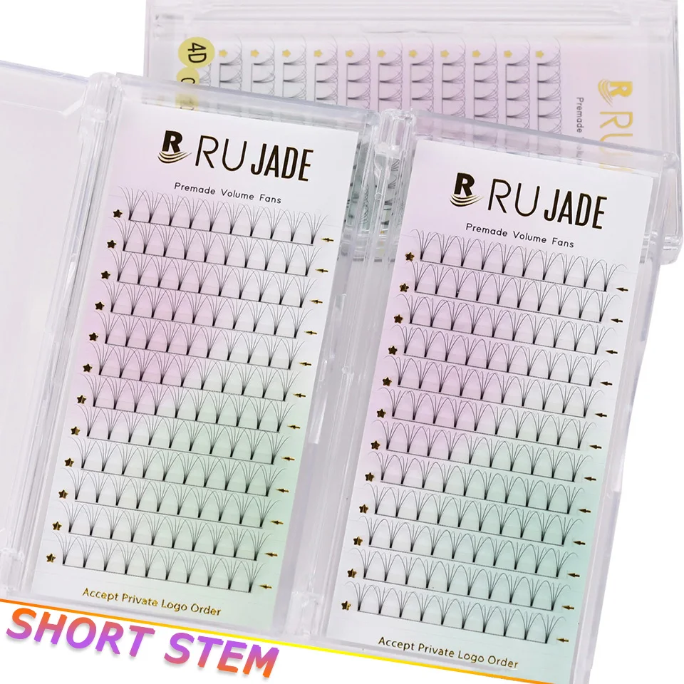 

Rujade Premade Russian Volume Short Stem Eyelash Extensions Professional Korean Pre made Lash Trays 3D 4D 5D 6D Soft Premade Fan