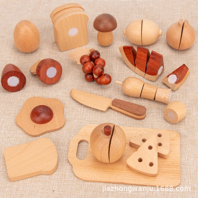 Natural Wood Children's Preschool Toys Fruits And Vegetables Simulation Play House Kitchenware Cognitive Wooden Model Toys