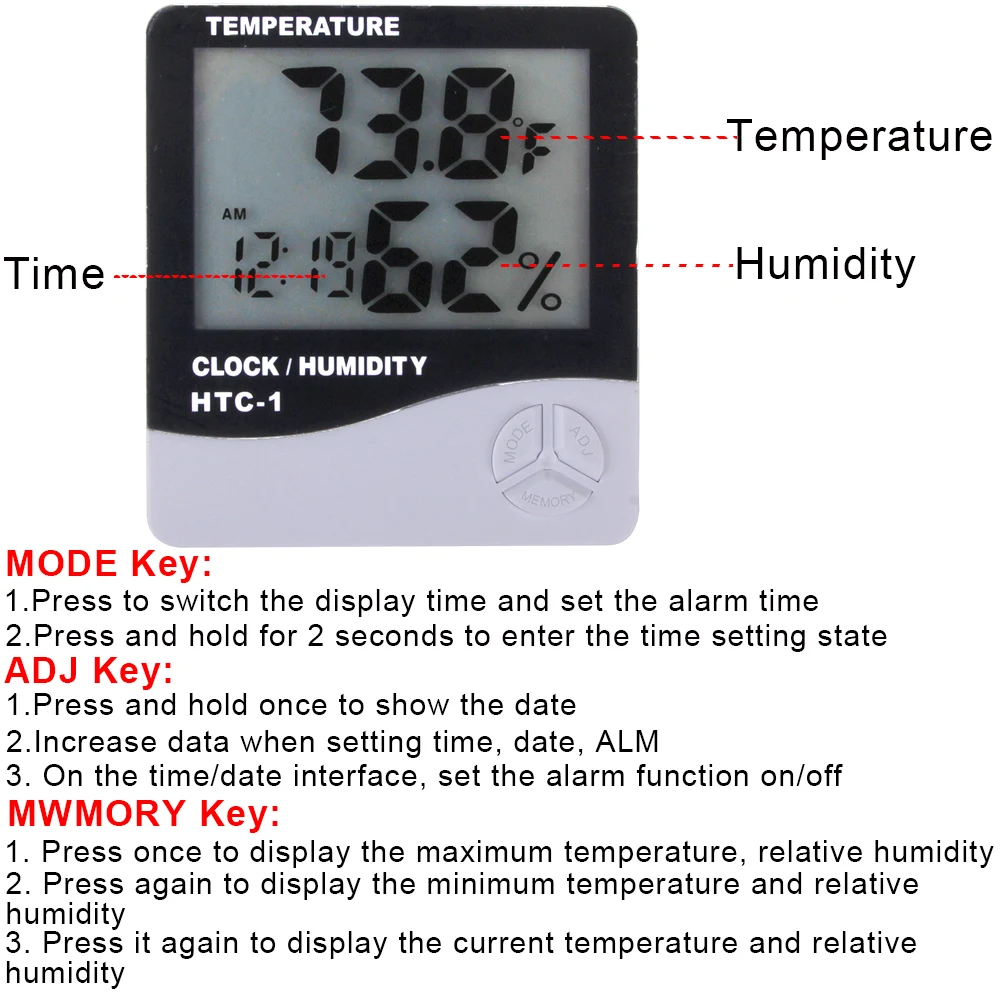 Digital Thermometer Hygrometer Indoor Humidity Temperature Tester Weather Station Clock For Eyelash Extension Makeup