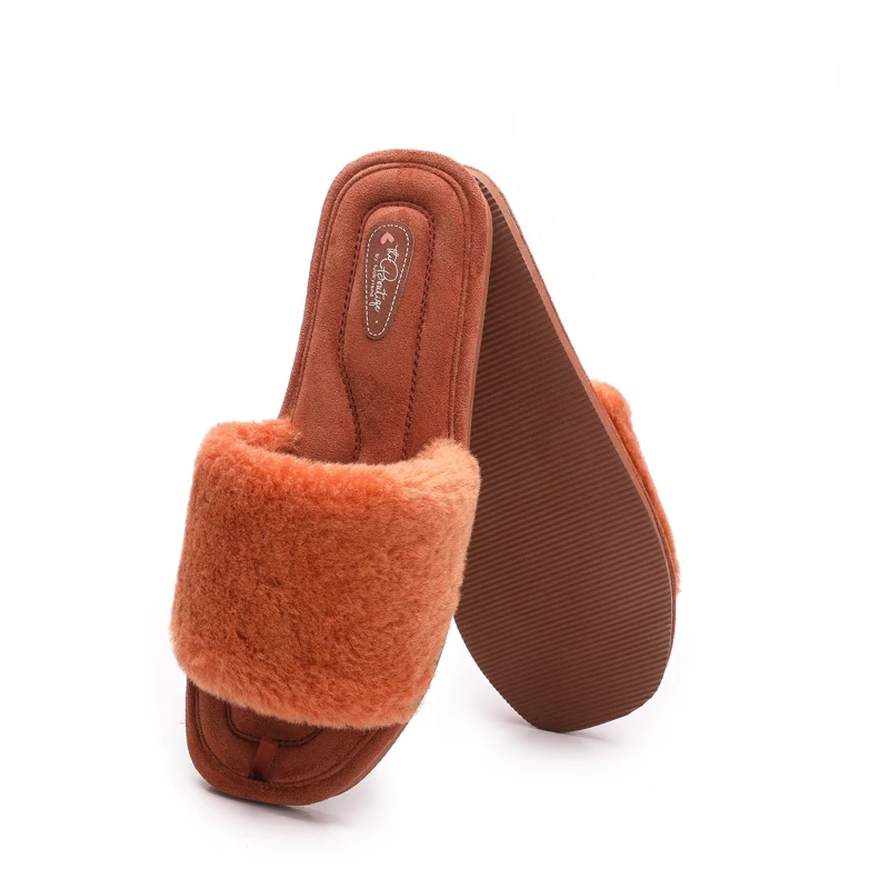 Litfun Women Warm Slides Plush Flat Slippers Women Warm Slides Cozy Soft Sole Faux Fur Shoes Female Cute Open Toe Home Slippers