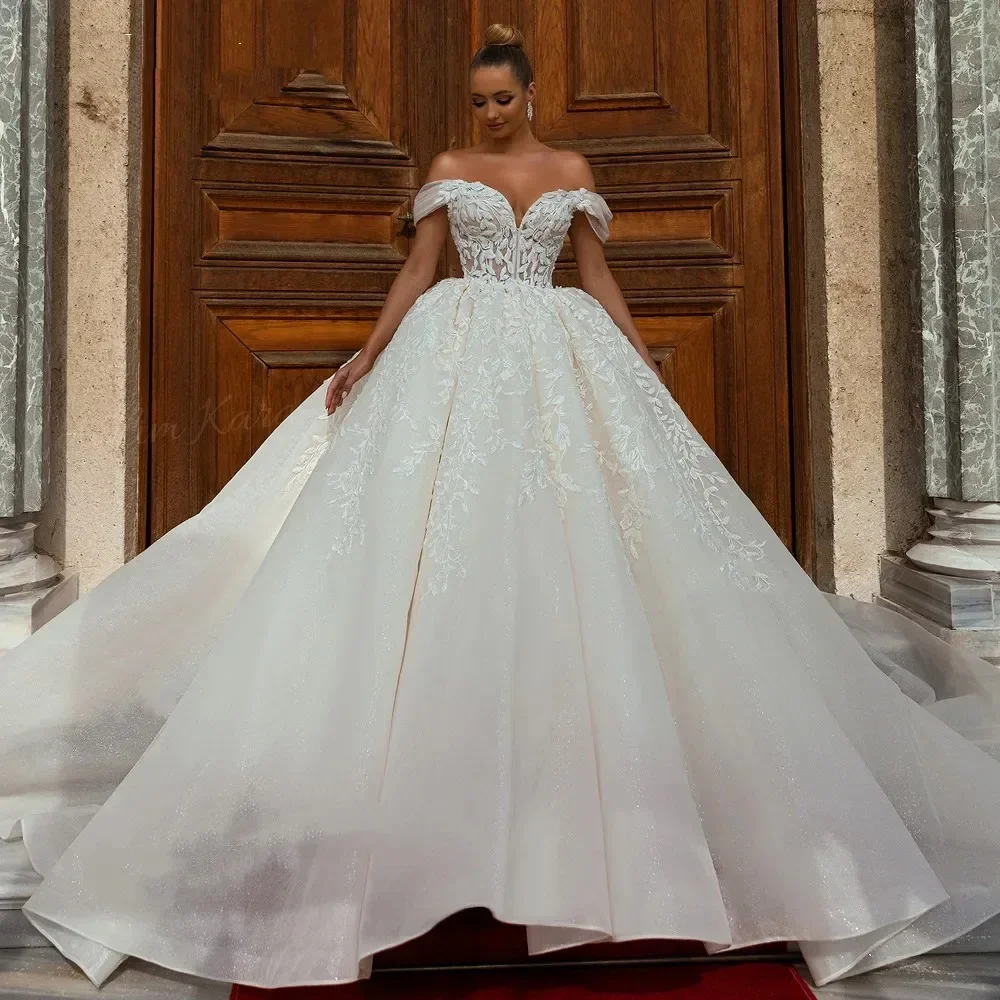 Customized Luxury Off Shoulder Wedding Dresses for Women Chic Court Train Bridal Gown Princess Plus Size Vestido De Novia 2025 image 2