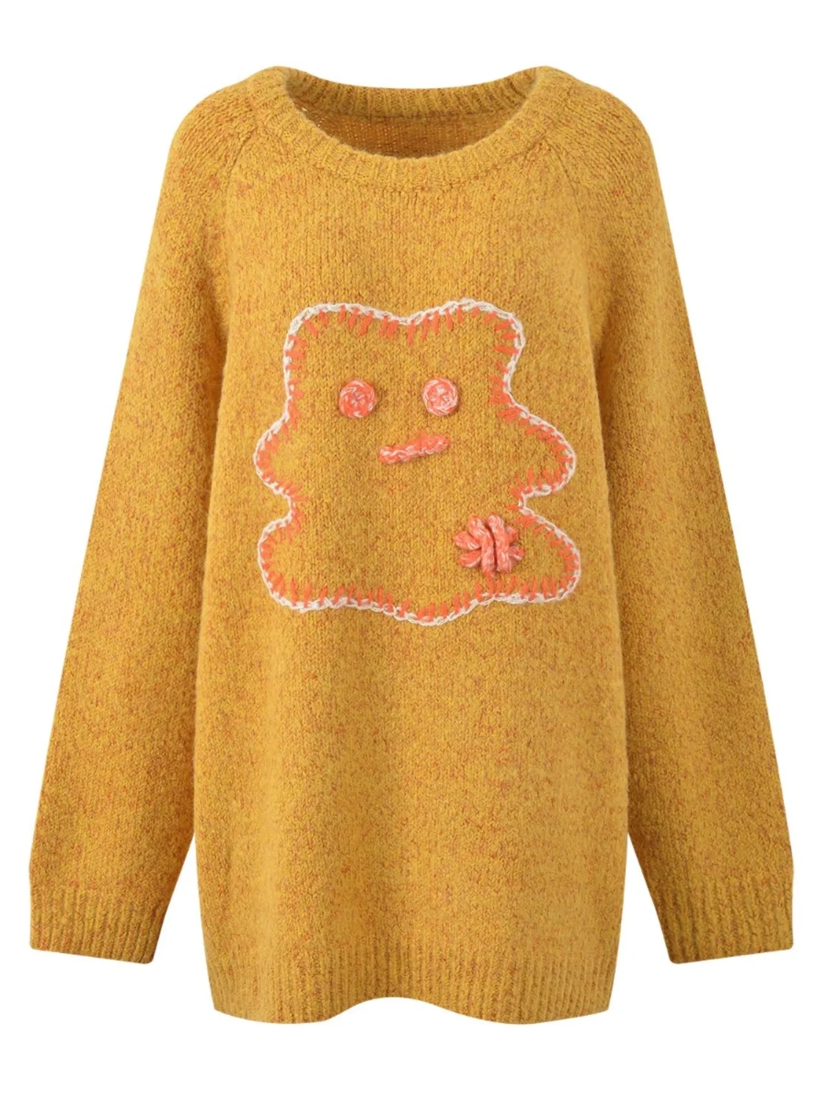 

2024 Autumn Winter Lazy Sle Knitted round Ne Top Design Sense Fun Print Loose Fit Anti-Aging Versatile Women's Sweater