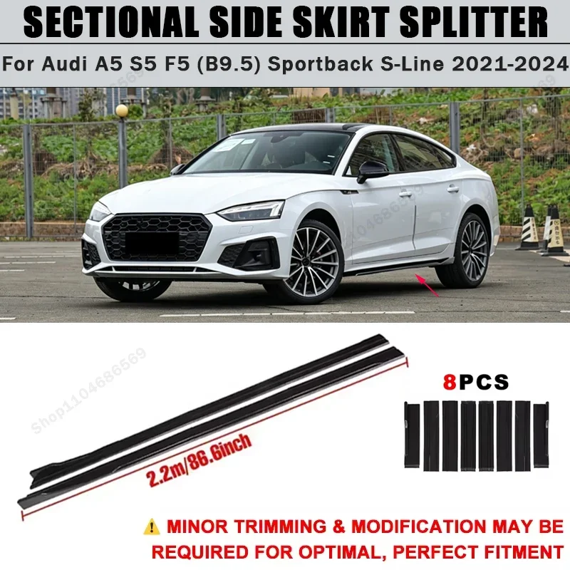 For Audi A5 S5 F5 (B9.5) Sportback S-Line 2021-2024 Side Skirts Extension Rocker Panel Splitter 86.6