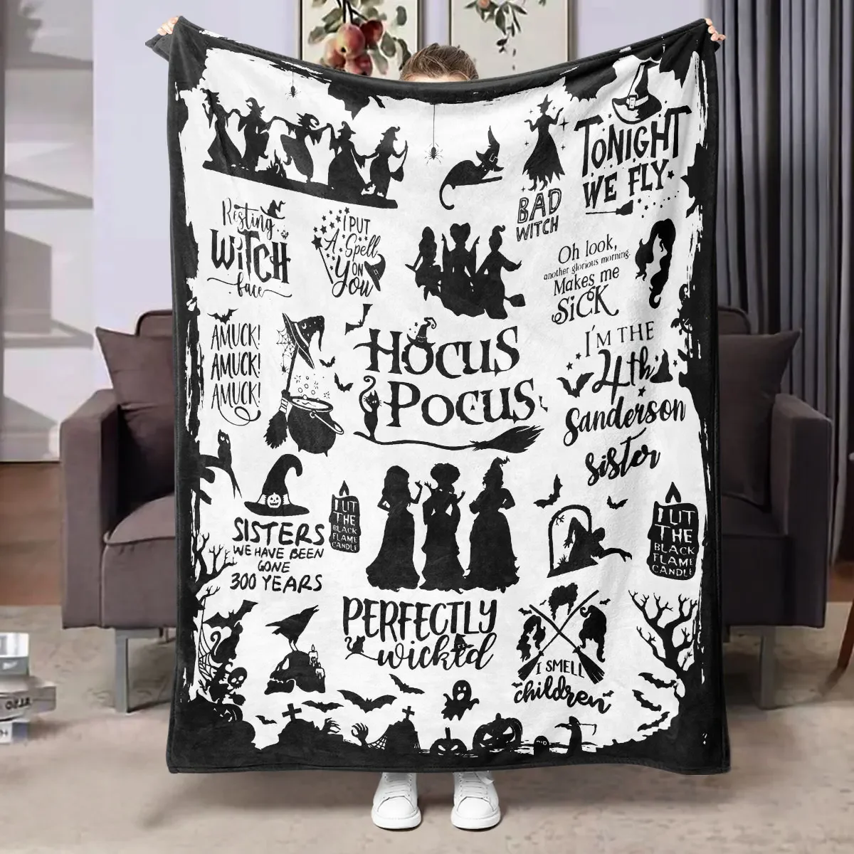 Halloween Printed Throw Blanket for Sofa Bed Camping  Multifunctional Autumn Winter Home Decor