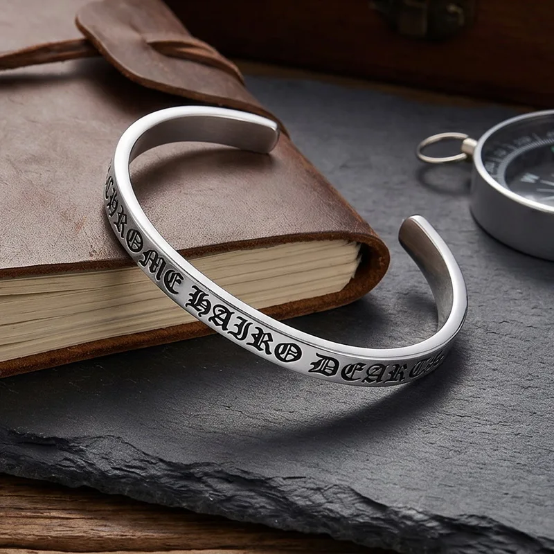 Kalen Vintage Edelstahl-Armreif für Herren, Gothic-Stil, für Damen, mit graviertem Buchstaben, Blumenmuster, verstellbarer Schmuck, Punk-Geschenk – Detail 11