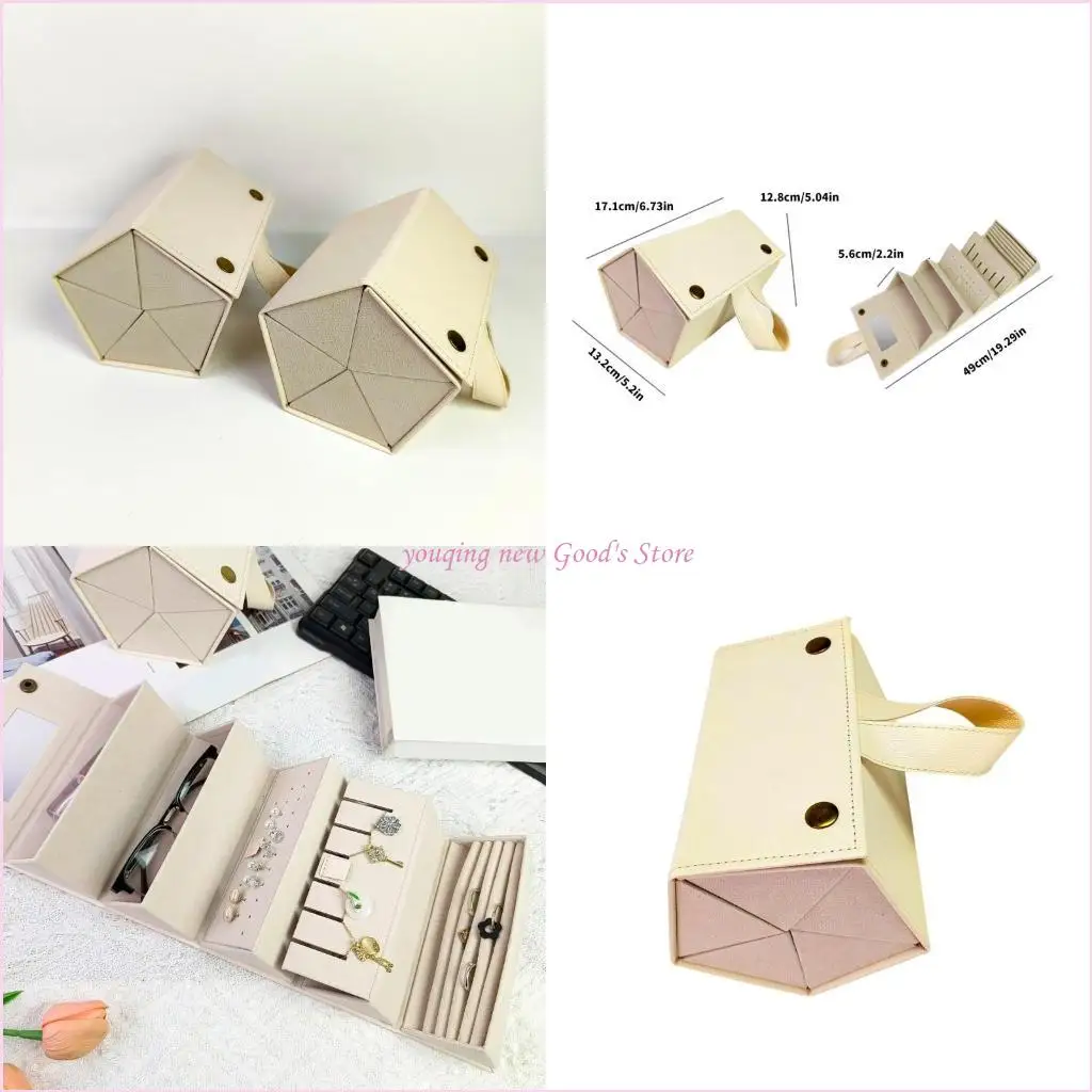 

57QA Дорожная подставка для очков, шкатулка для драгоценностей с зеркалом, 2 отделения, мягкая подкладка для серег, ожерелий,