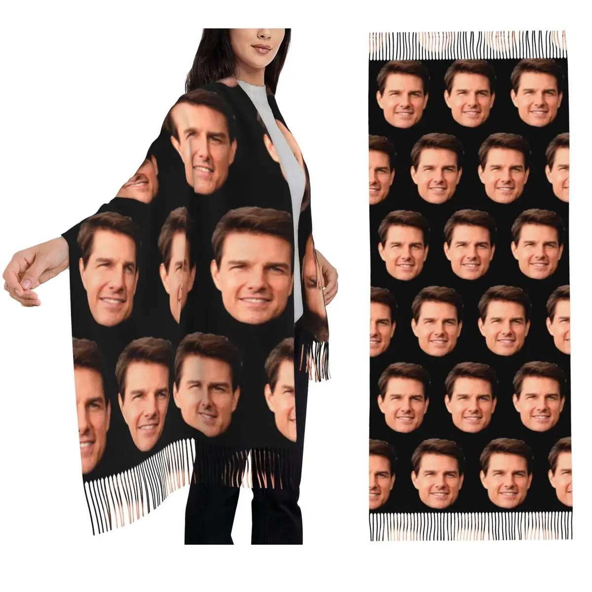 

Шарф с вырезом для лица Tom Cruise, шарфы с кисточками для женщин, мягкие теплые шали и накидки, большая осенне-зимняя шаль