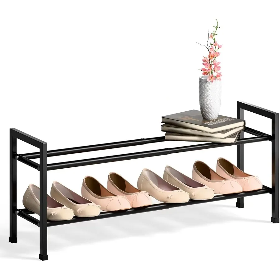 

2 Tier Expandable Shoe Rack for Closet 1833 Adjustable Shoe Rack for Small Space Small Shoe Organizer for Front Door Sturdy Met