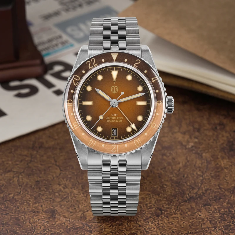 Watchdives WD6542 ใหม่นาฬิกา NH34 การเคลื่อนไหวทางกล GMT นาฬิกาผู้ชายแซฟไฟร์คริสตัล 10 บาร์กันน้ำส่องสว่าง 38 มม.นาฬิกาควอตซ์