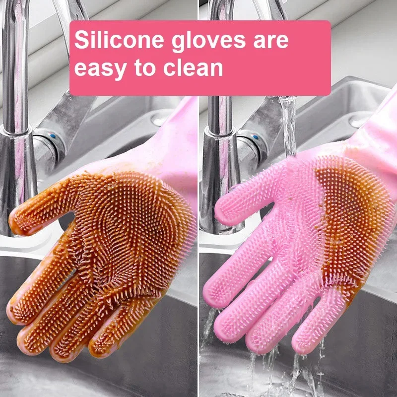 Silicone Gloves Household Dishwashing Rubber Gloves Kitchen Cleaning Tools Fruits Cleaning Gloves Anti Slip Wear-resistant