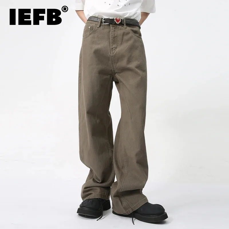 

IEFB New Men's Jeans Summer American Style Loose Trendy Zipper Opening Solid Color Design Fashion Versatile Denim Pants 9C5902