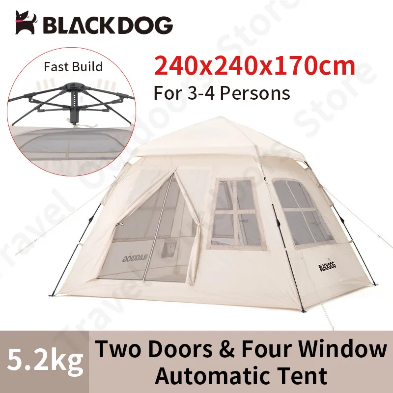 Naturehike Black Dog Camping 2 Doors & 4 Window Automatic Tent Large Space Ultralight Portable 150D Oxford Cloth Hiking Tent