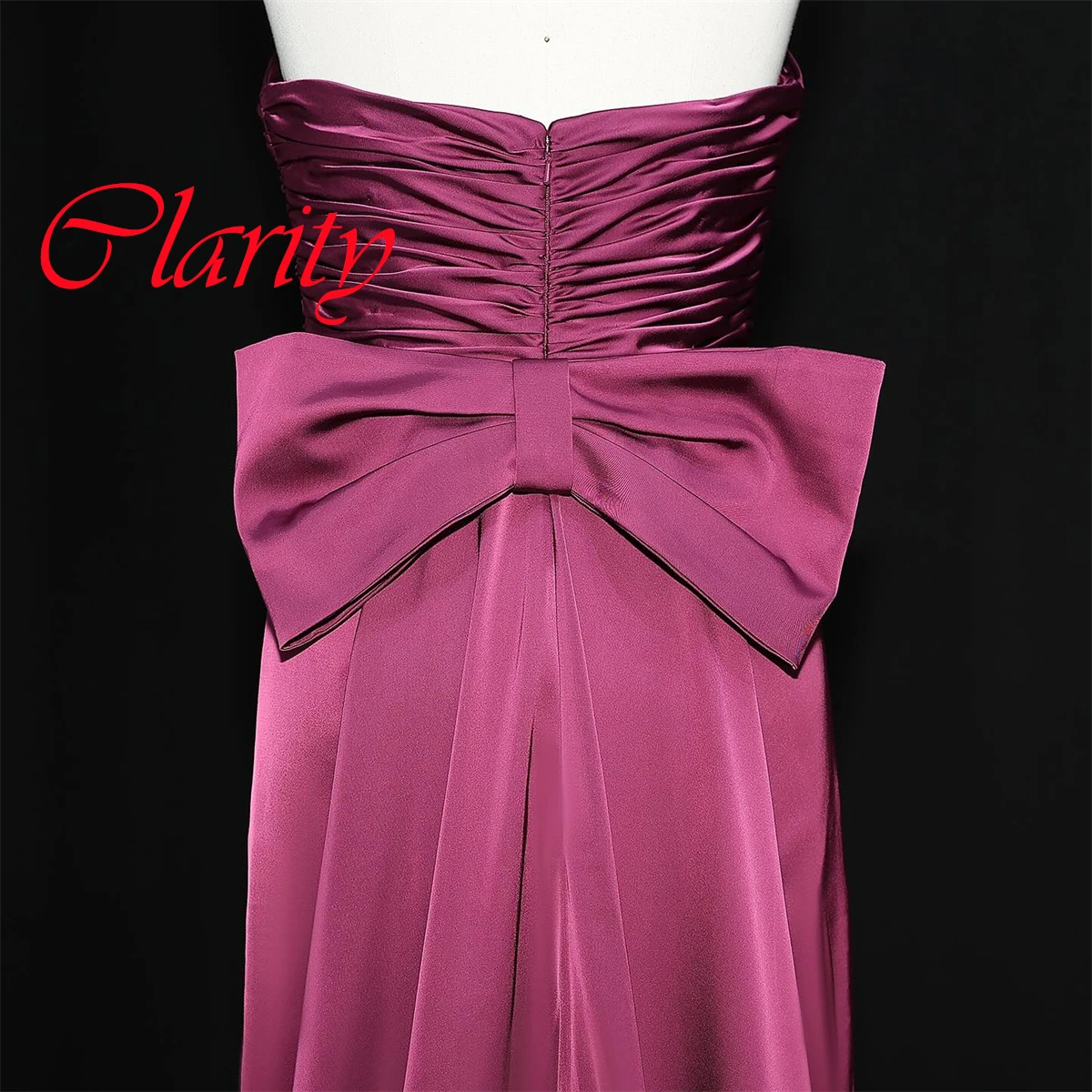 Customized Delicate Dark Purple Satin Evening Dress Exquisite Strapless Long Sleeves Zipper Back Bow Mermaid Homecoming Dress