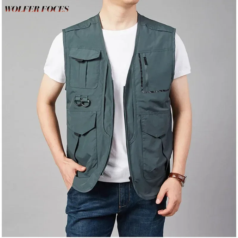

Work Luxury Men's Jacket Clothing Windbreaker Mesh Sets Vest MAN Motorcyclist Sleeveless Multi-pocket Waterproof New Fishing Zip