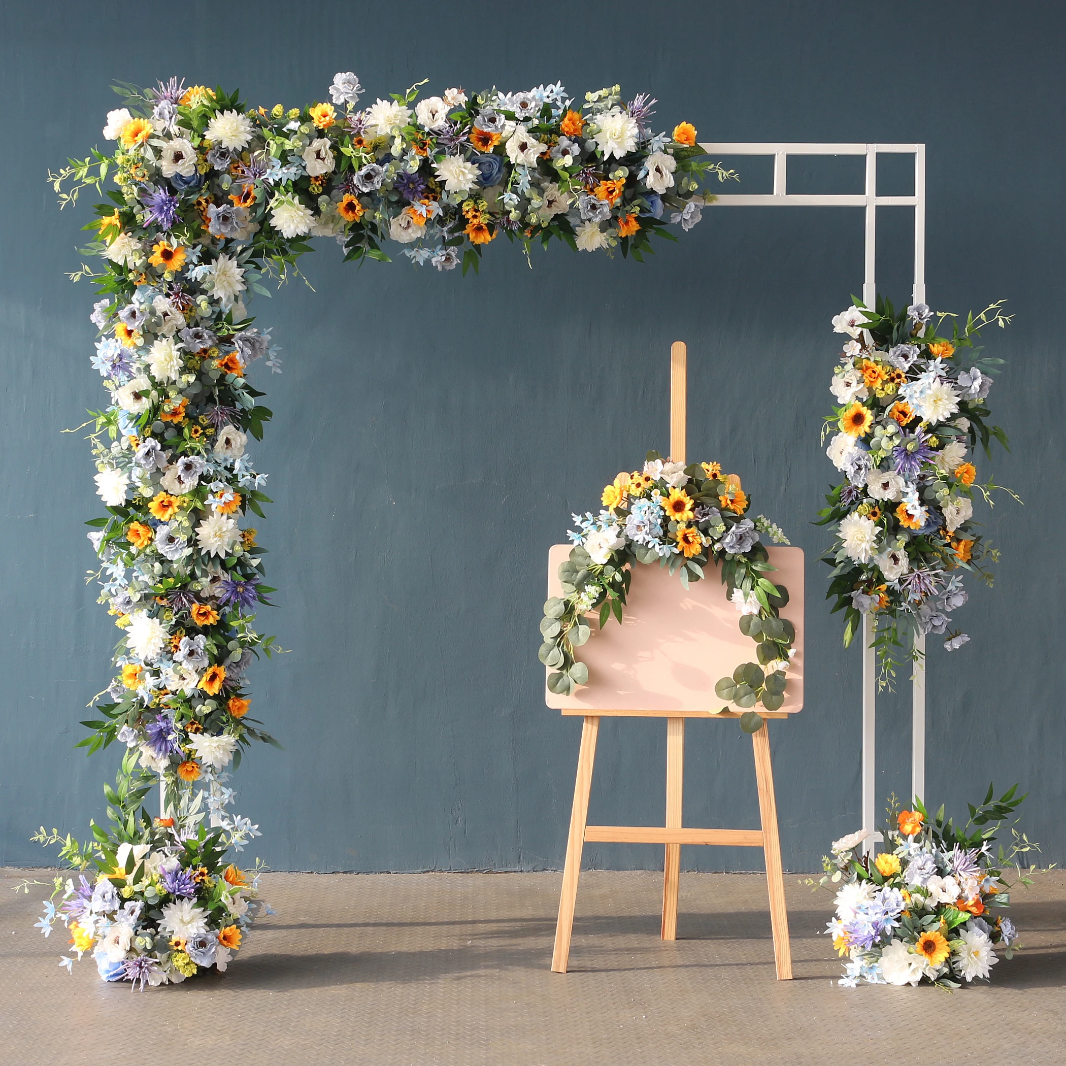 HVAYI Customized Blue Orange Flower Arrangement Wedding Arch Decoration Sign Flower Artificial Fake Flower Home Decor