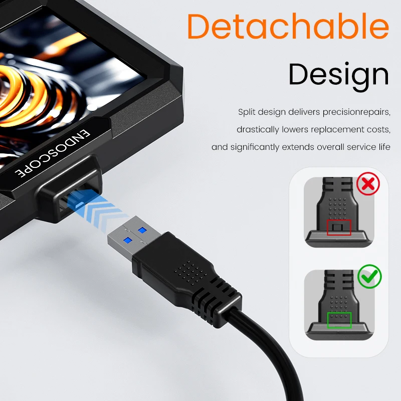  4.3'' Screen Endoscope Single&Dual 8mm Camera Detachable Design 2-100m Rigid Cable IP67 Borescope Inspection Camera for Piping