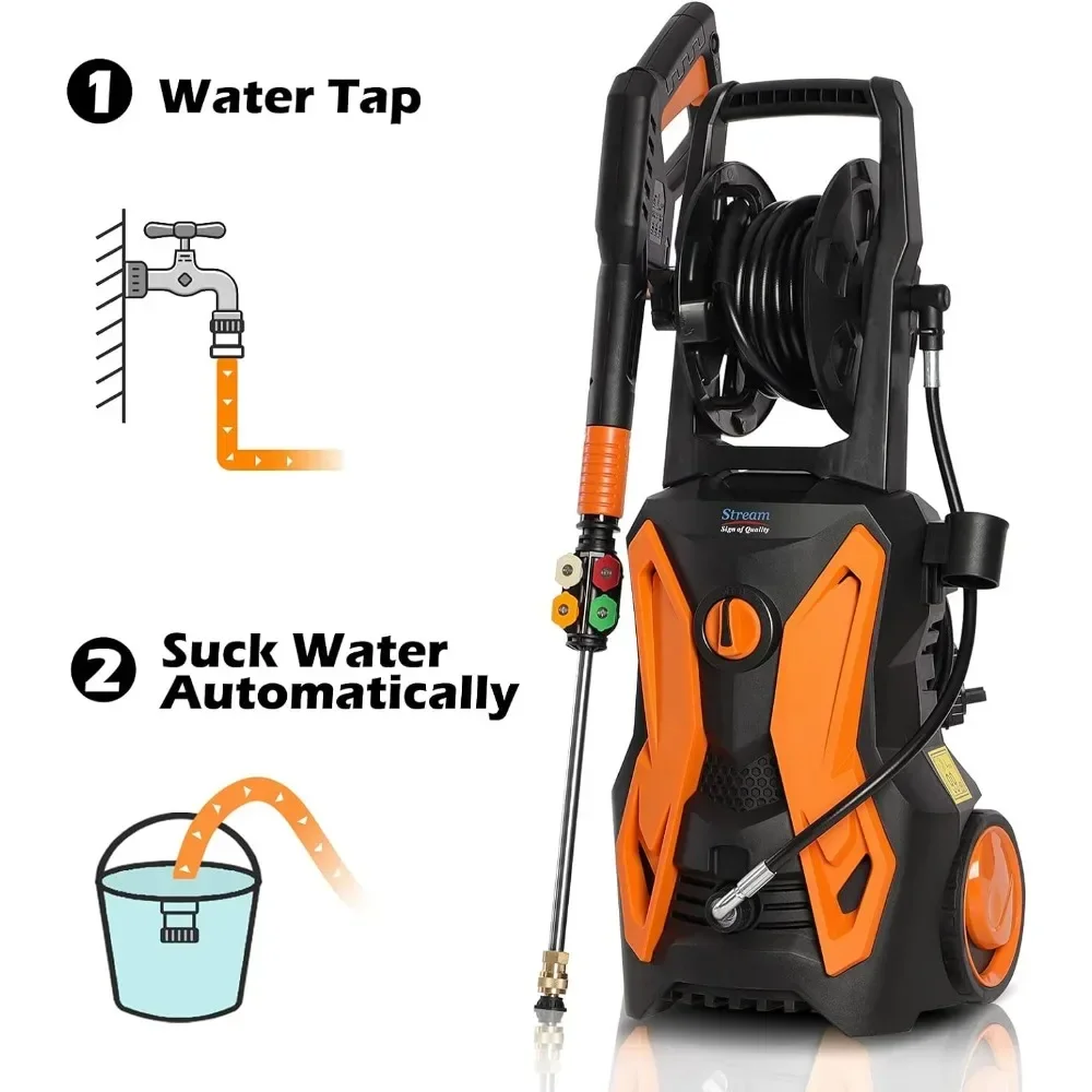 For 3500PSI Pressure Washer, 2.8GPM Electric Pressure Washer, Power Washer with Hose Reel, High Pressure Cleaner Machine, A