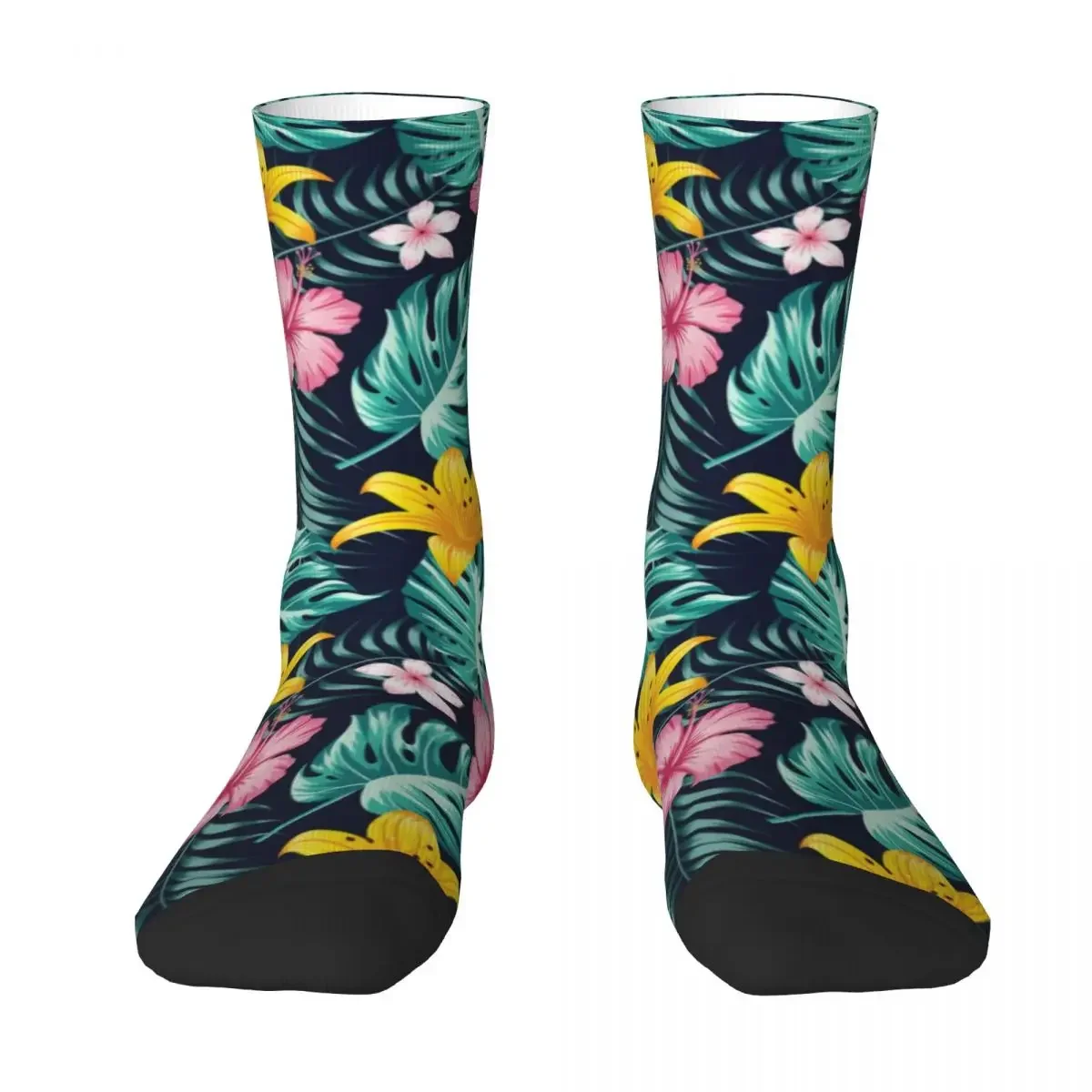 Hibiscus Floral Print Stockings Tropical Flowers Custom Funny Socks Autumn Anti-Slip  Female Outdoor Soft 