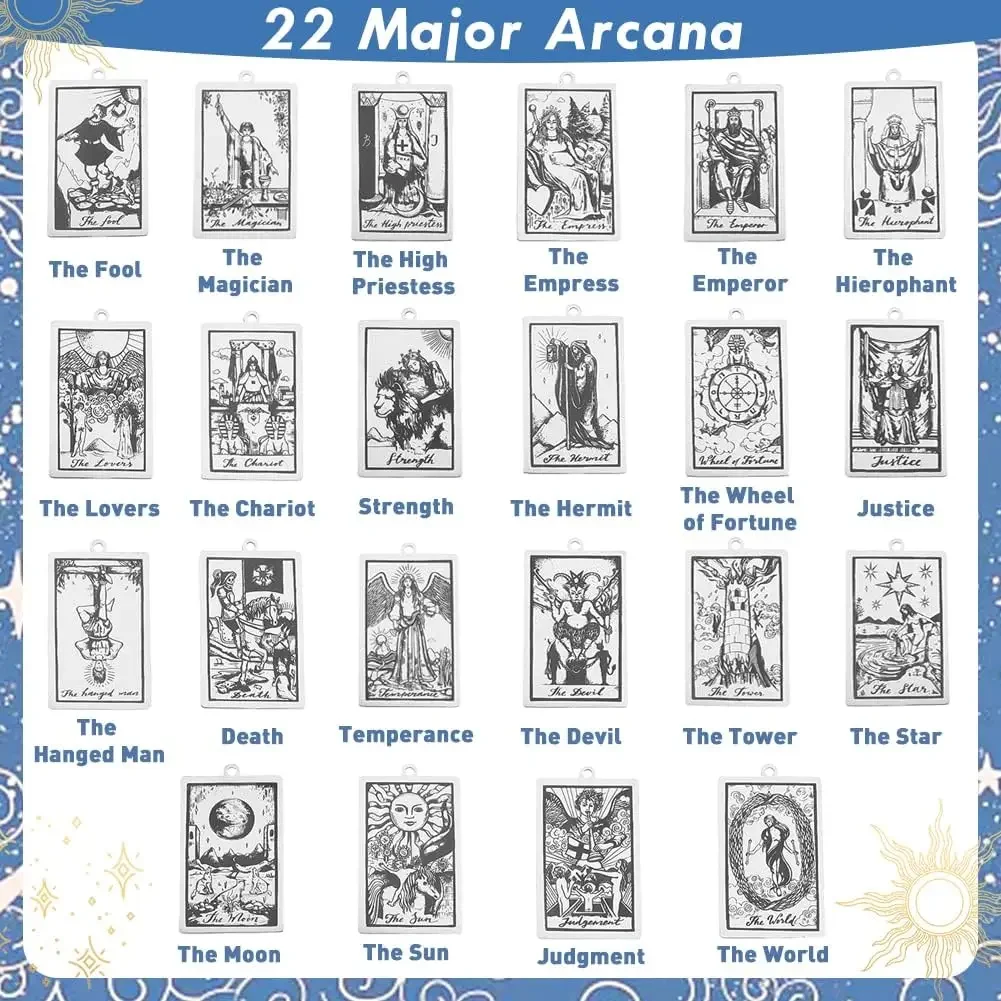 22Pcs Tarot Card Charms Vintage Magic Tarot Card Pendants Lucky Amulet Pendants 22 Major Arcana Astrology Divination Charms