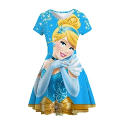 MINISO Princess Elsa Dress Cute Girl Dress 2024 Summer Casual Fashion Children Clothes Girls 3D Print Girl Frozen Dress Clothing