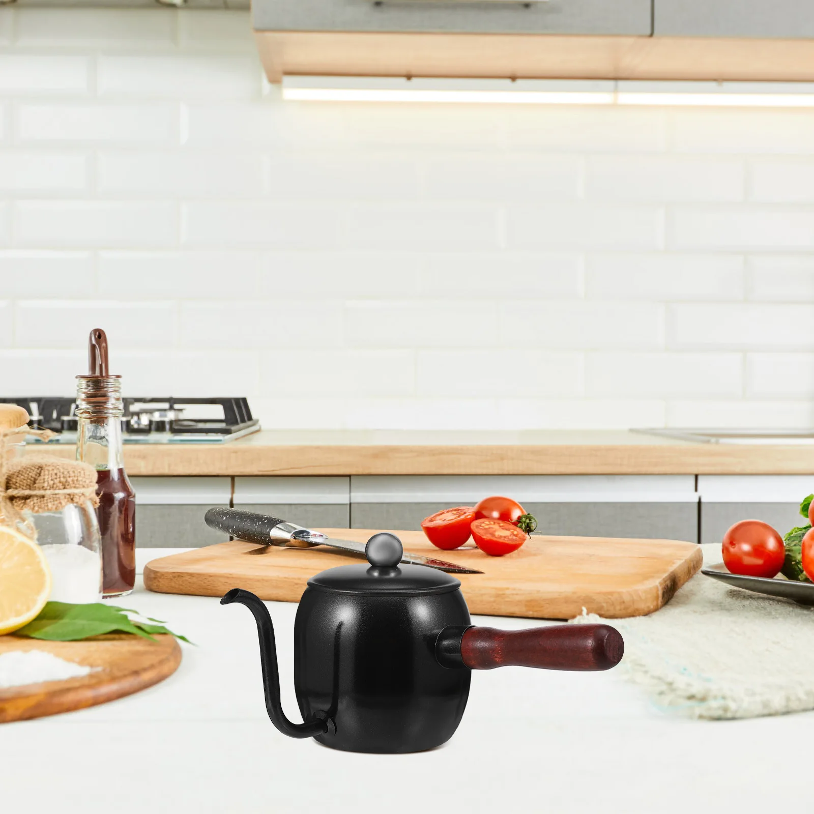 

Long Spout Kettle Stainless Steel Hand Drip Pouring Pot Wooden Handle Heat Resistant Ergonomic Design Coffee Container