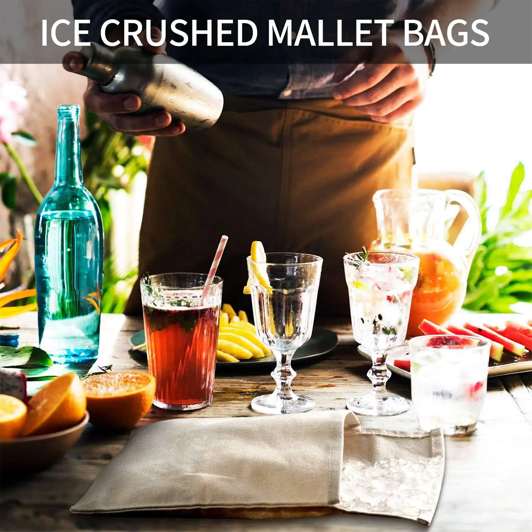 Ice Bag,Bartender Kit Ice Crusher,Canvas Bag Set for Ice Crushing, Bar Tools Accessory for Home Bartenders 2Pcs