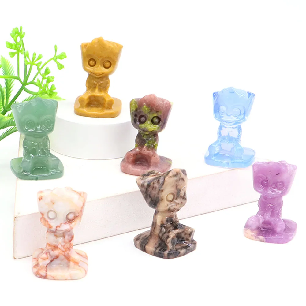 

1.6" Tree Man Cute Elf Doll Statue Reiki Healing Natural Crystal Quartz Carved Stone Cartoon Figurine Crafts Home Decor Kid Gift