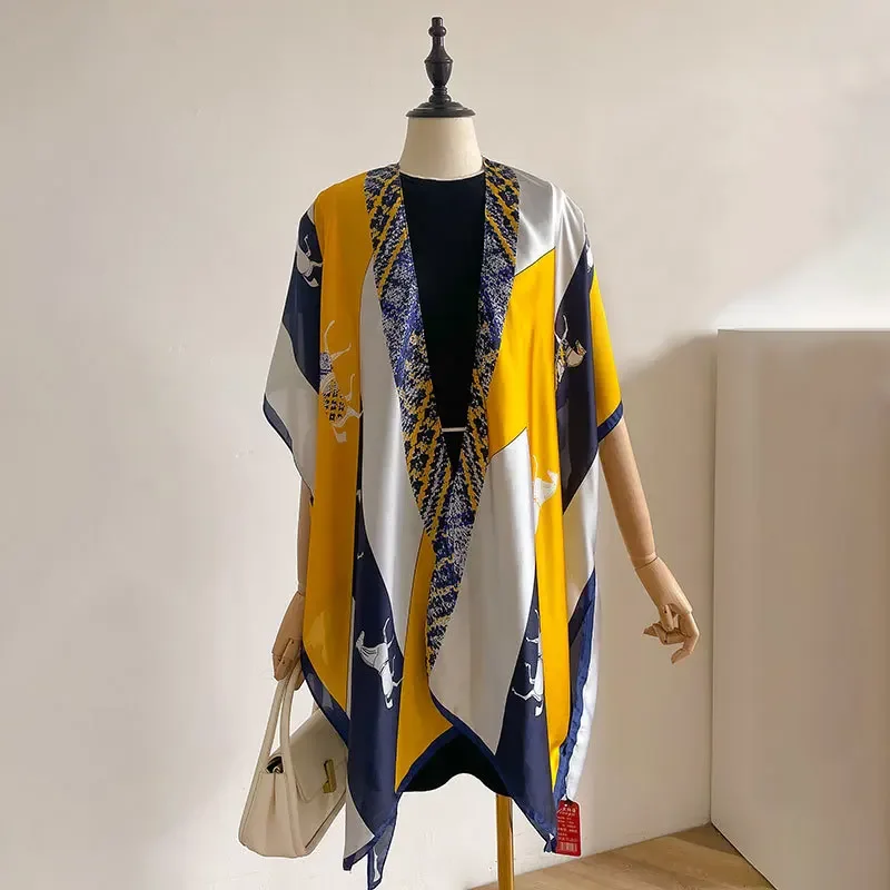 

Poncho New Ethnic Style Shawl Women's Outerwear Coat Cloak Dali Tourism Wear Sunscreen Scarf spring and Autumn Capes Yellow