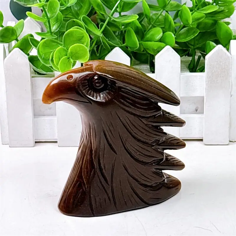 

Natural Yellow Tiger Eye Stone Eagle Head Carving Crystal Animal Healing Holiday Gift Home Decoration 1pcs