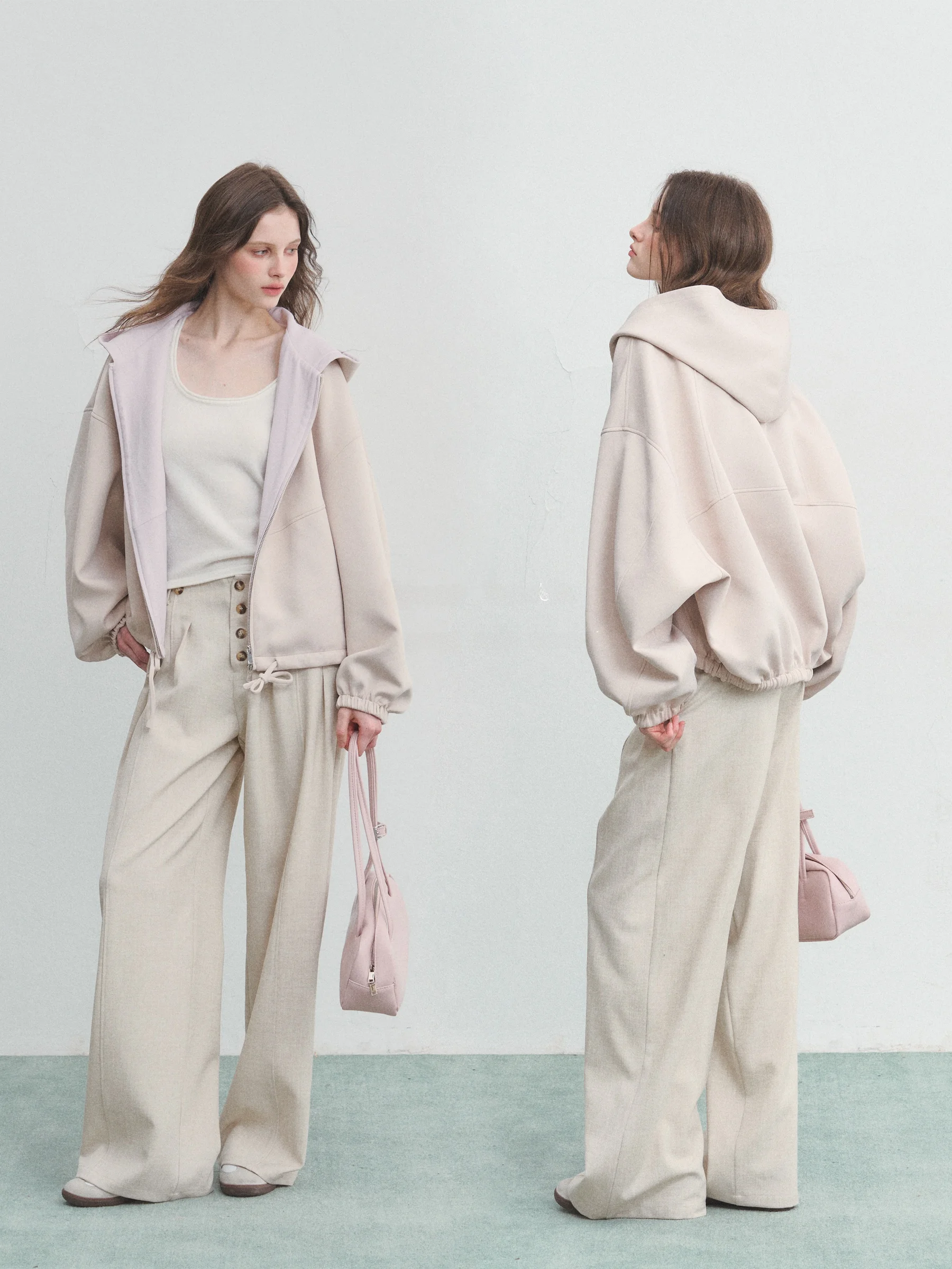 

SPEAR YOUTH Ci Double-Sided Wear Bat Sve Hoodie Air Layer Heavyweight Women's Long Sve Zipper Pure Color Hoodie