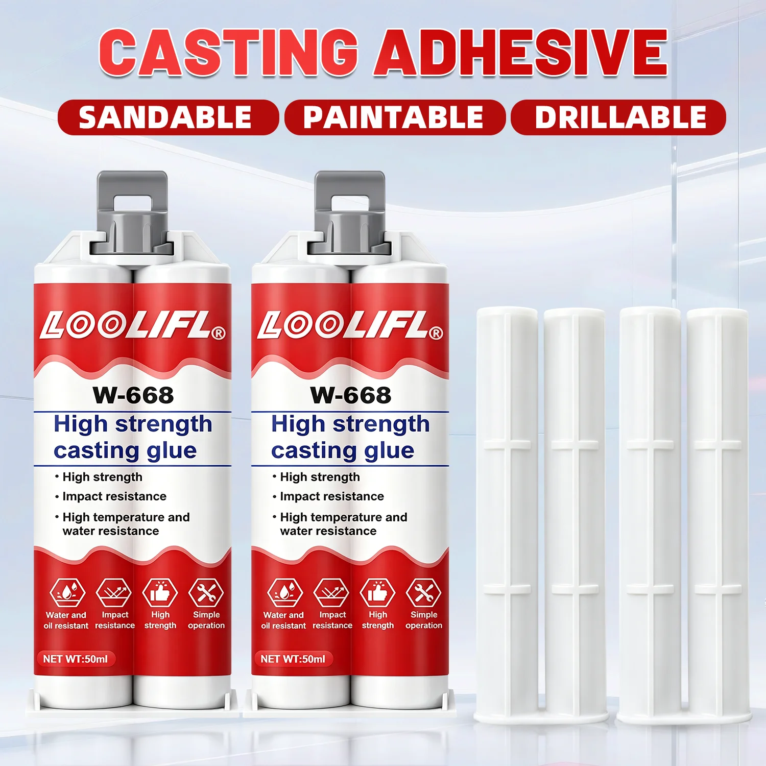 LOOLIFL 50ml 1-3PCS High Strength Casting Glue  Adhesive Sandable Paintable Drillable Glue for Metal Cast Iron Aluminum Repair