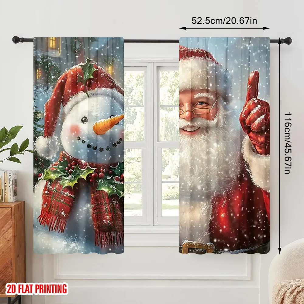 2pcs,2D plane printing Minimalist Curtains Santa Snowman Merry Christmas (2) Polyester (without rod) Gifts Ldeal for Bedroom