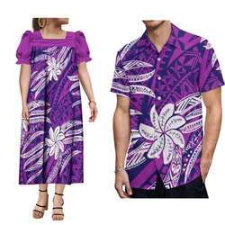 Mumu Women'S Short Sleeve Dress Micronesia Island Dress Matching Men'S Casual Shirt Fashion Couple Suit