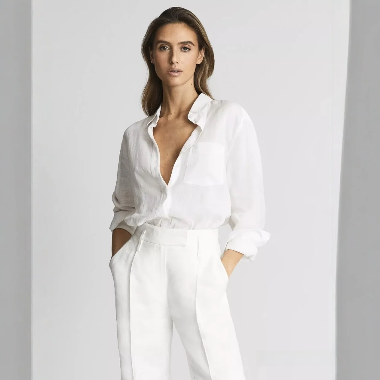 

R Home Pure Original Women's Long Sve White irt Lightweight Soft Thin Linen Casual Busin Sle Comfortable Breathable