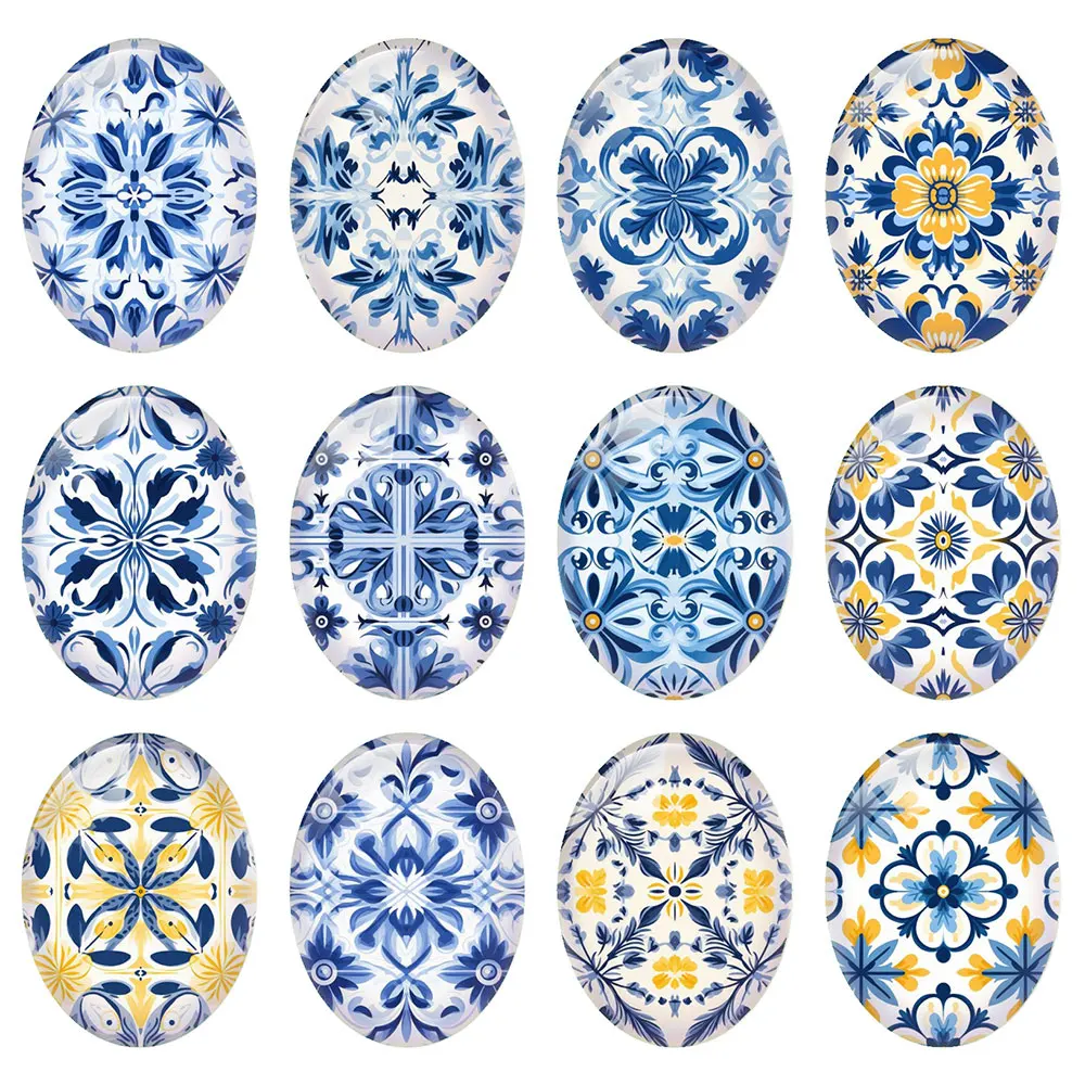 Random Mixed Round/Oval/Square Geometric Symmetrical Pattern Photo Glass Cabochon Flatback Demo Cameo For Diy Jewelry Making