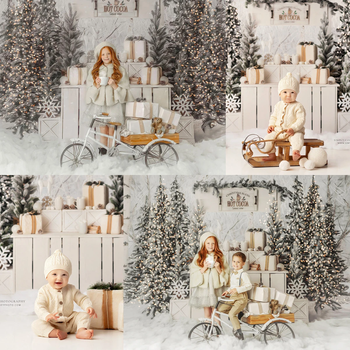 Christmas Slend Hot Cocoa Photo Background,Dreamer Winter Snow Forest Photo Studio Props, Kids Portrait Photography Backdrops