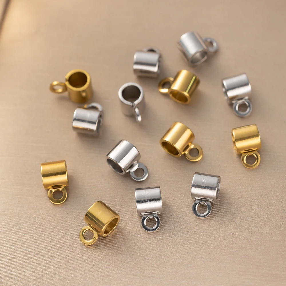 10pcs Stainless Steel Pendants Bails Tube Beads Hanger Links Spacer Loose Beads for DIY European Bracelet Pendant Jewelry Making