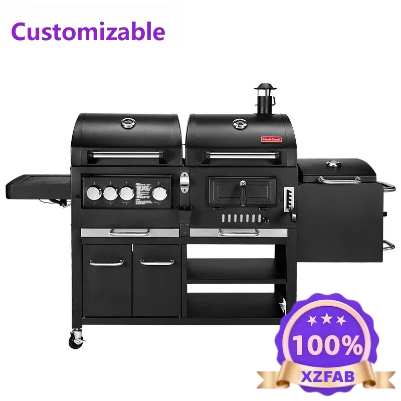 Factory Direct 2026 Outdoor Large Gas and Charcoal Grill Heavy Duty Trolley BBQ Smoker Smokeless Combo Commercial Barbecue