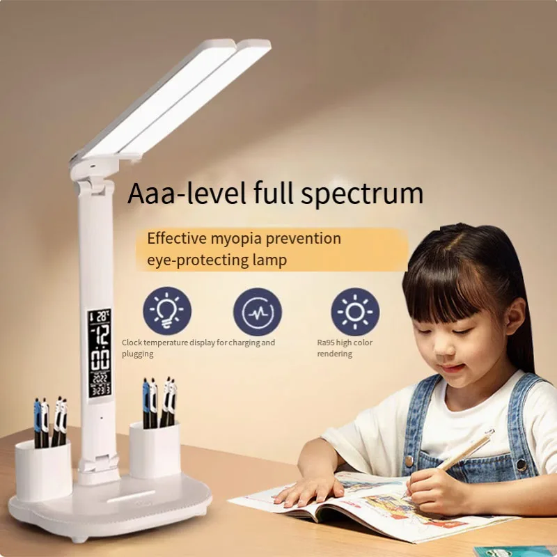 

Eye protection desk lamp student reading lamp charging plug-in three-color dimming led creative folding desk bedroom bedside