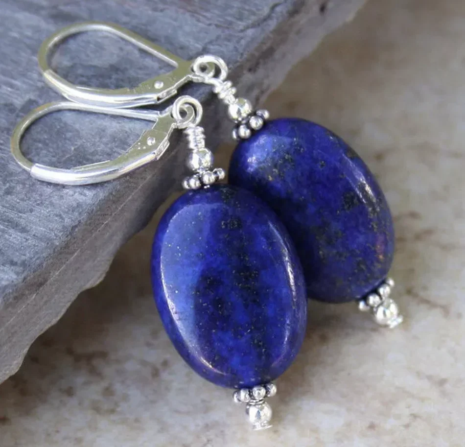 New Jewelry Earring  Natural 13x18mm Indigo Lapis lazuli Silver Leverback Earrings AAA