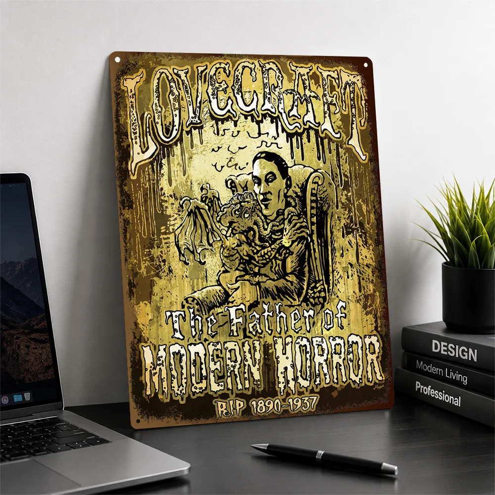 H. P. Lovecraft Father Of Cosmic Horror Textured Poster Personalized Metal Tin Sign Author Portrait Wall Art Ideal For Studies