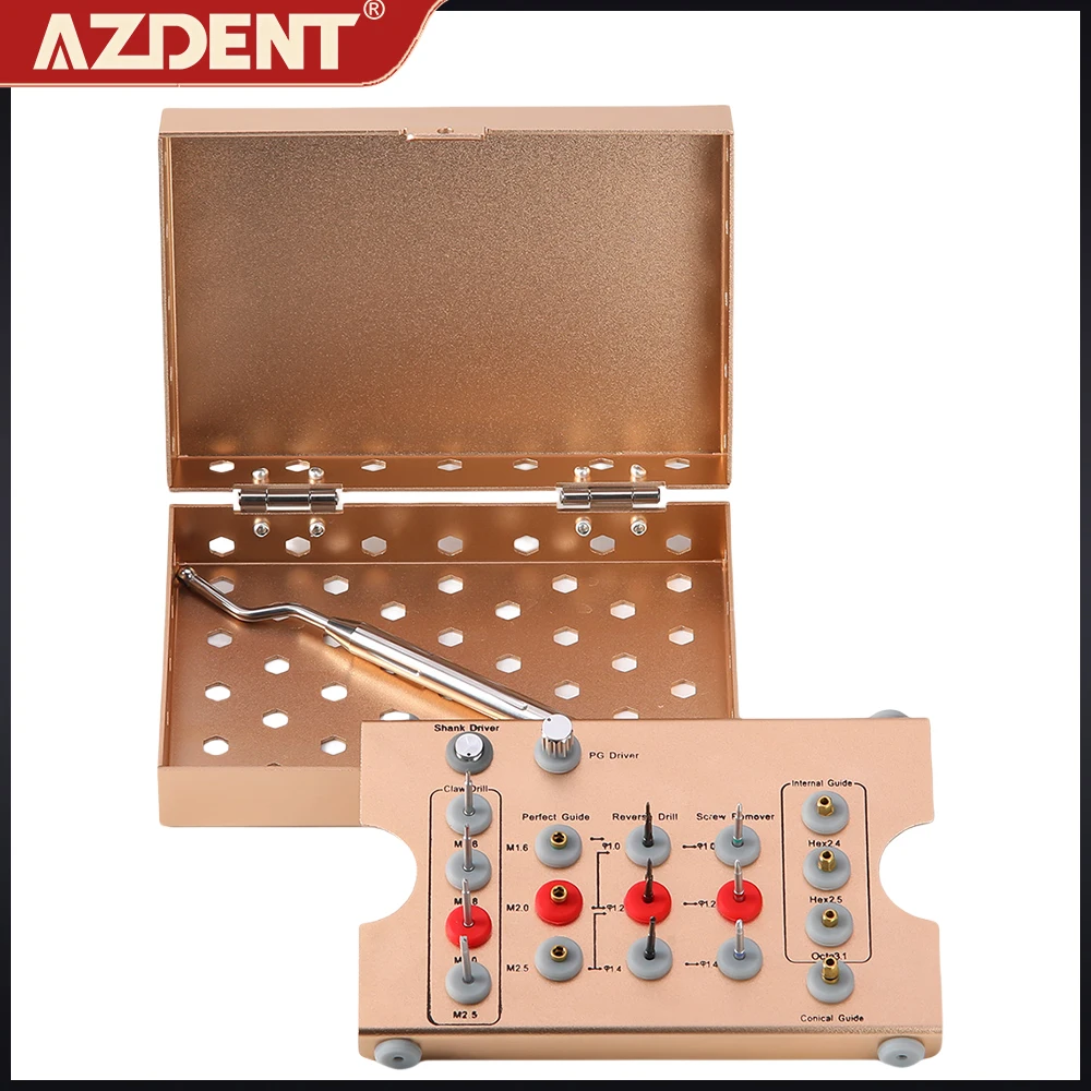 Dental Implant Removal Kit Golden Stainless Steel Box Universal Damaged Screw Extractor Set Dentistry restoration Instruments