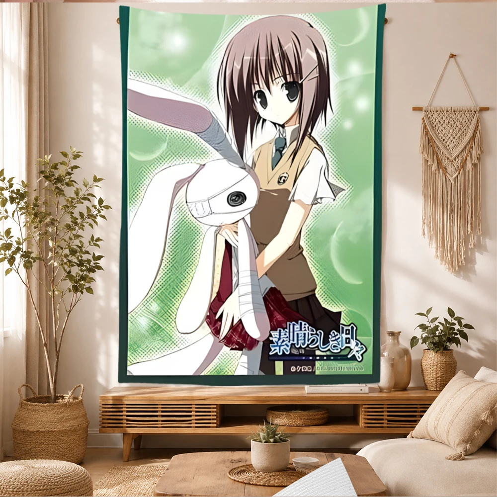 Wonderful Everyday Anime Tapestry Wall Hanging Cute School Girl Bunny Rabbit Visual Novel Art Bedroom Dorm Home Decor Fans Gifts