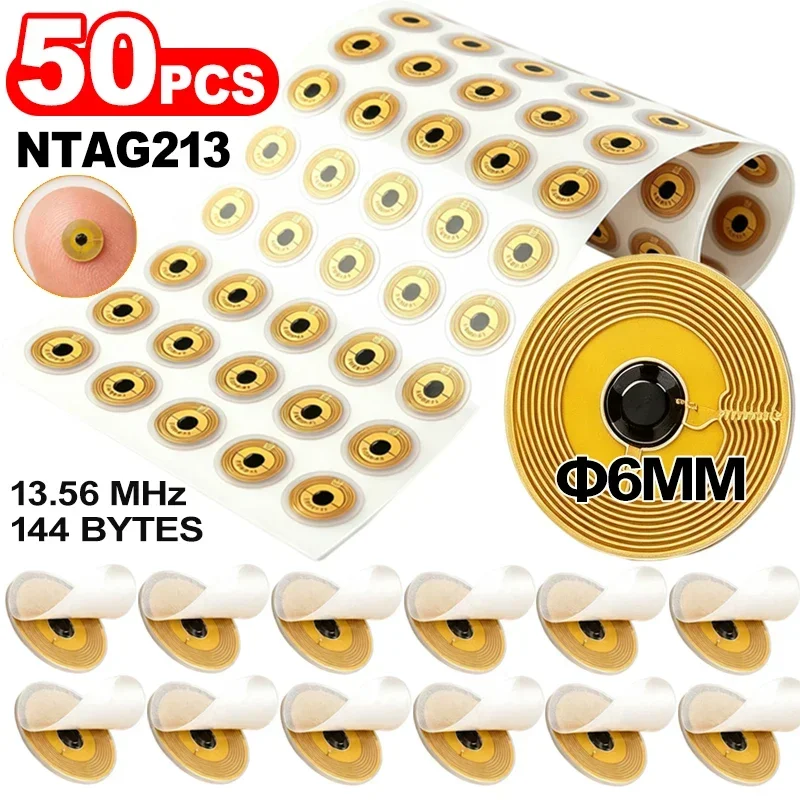 Image of Durchmesser 6mm NXP NTAG213 NFC-Tags Programmierbare RFID-Aufkleber Runde Wasserdichte Flexible FPC NFC-Etiketten für Smartphones und Wearables