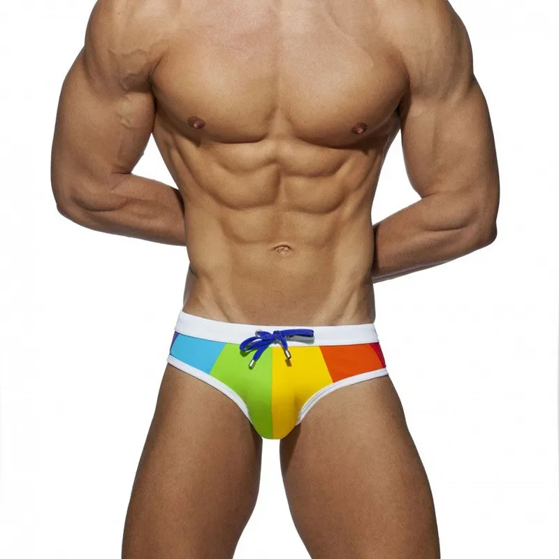 Men Swimming Briefs with Pad Anti-glare Sexy Underwear Bikini Men Swim Suit Rainbow Sissy Soft Mens Beach Wear
