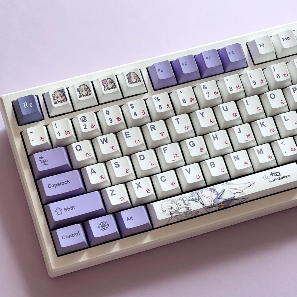 White purple, keycaps, anime-themed PBT material, small full set Cherry height, suitable for mechanical keyboard keycaps